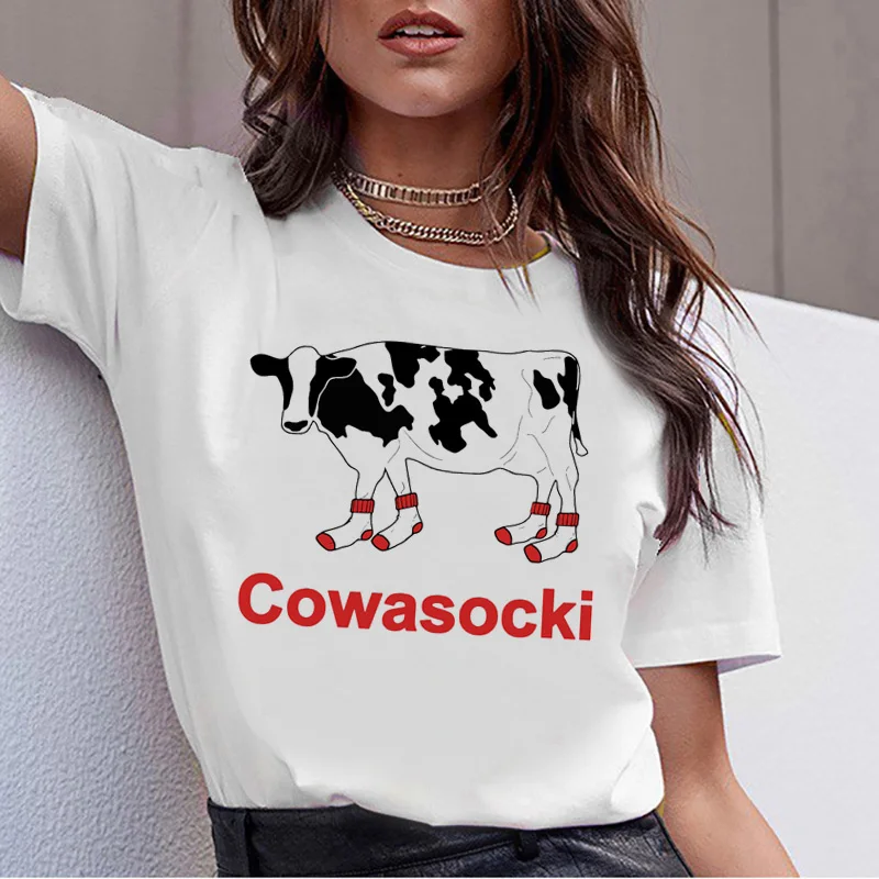 Cow t shirt print women female harajuku clothes tee korean ulzzang t-shirt 90s kawaii shirts femme tshirt Printed cartoon top