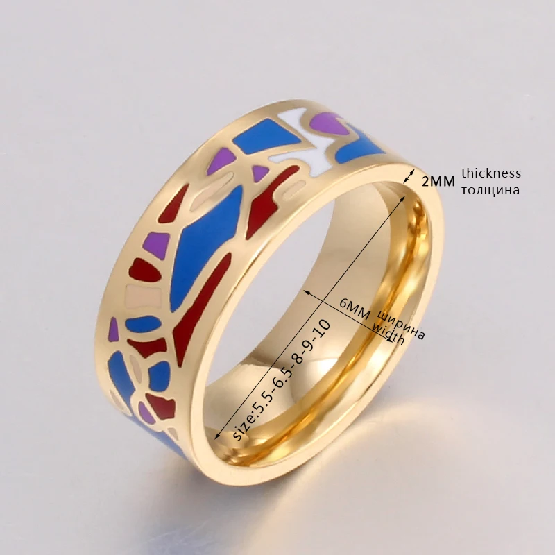 New Brand Exclusive Beautiful Geometry Color Vintage Enamel  0.8cm Width Gold Rings for Women Ethnic Jewelry Promotions