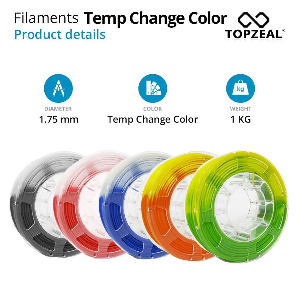 TOPZEAL PLA Filament Color Changed by Temperature, 1KG Spool 1.75mm Filament PLA, Dimensional Accuracy +/- 0.05mm for 3D Printer