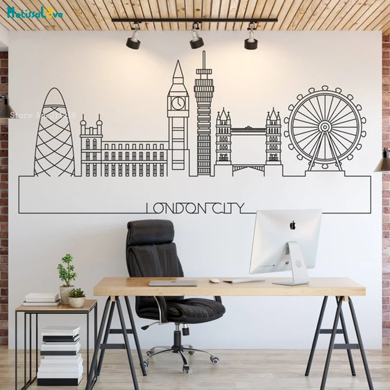 London Skyline Wall Sticker City of Art  Skyline Cityscape Capital Decals Home Decoration Self-adhesive Murals POSTER  YT1447