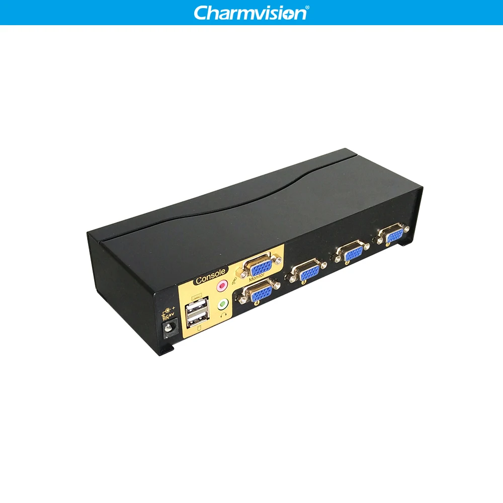Charmvision VK401A 4 into 1 Desktop Automatically 4 Posts KVM Audio Switcher Hotkey with HDDB VGA 2 USB Keyboard Mouse Switches