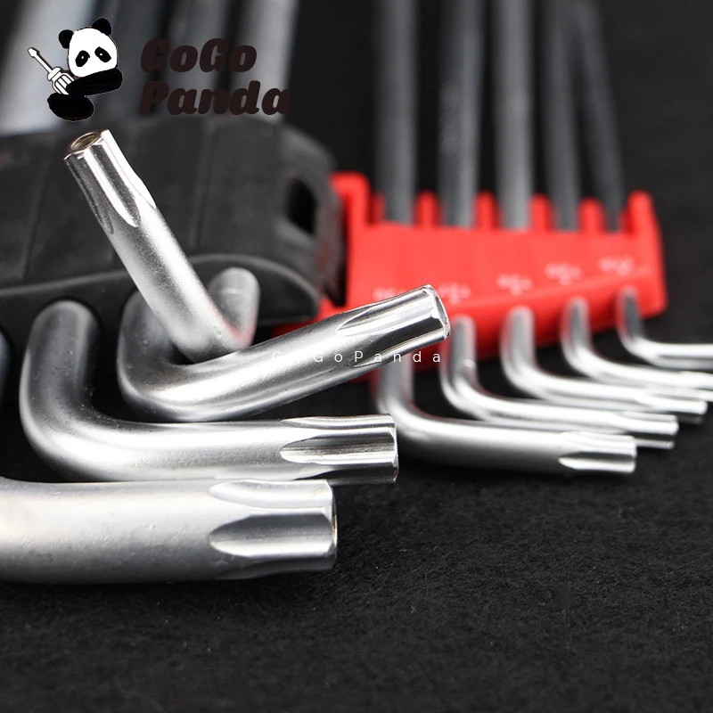 

Free Shipping 9 IN 1 Long Type Hex Key with Hole Wrench Set CRV Material T15 T20 T25 T27 etc. THL-0319
