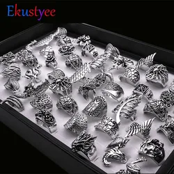 25pcs/lot Mixed Styles Bohemia Animal Rings for Women New Arrival Ancient Silver Plated Hollow Vintage Rings Party Gift