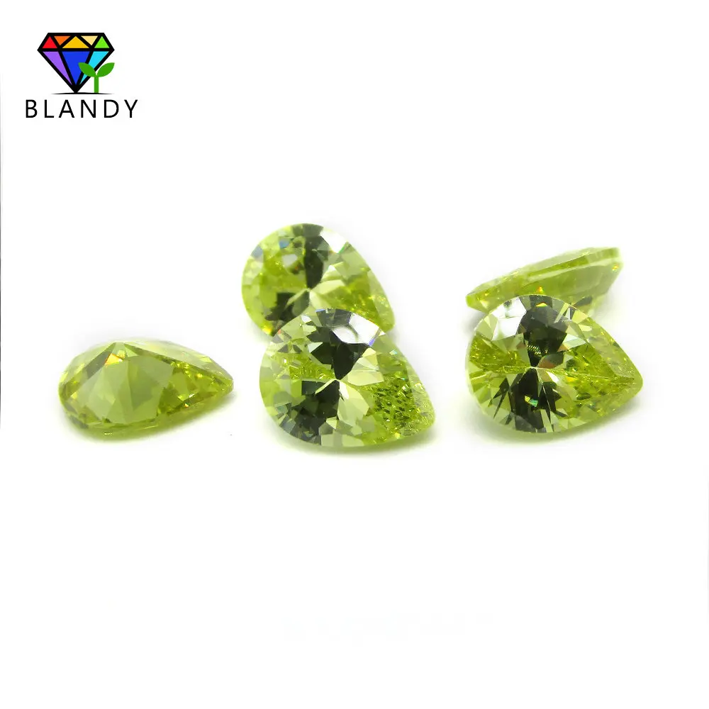 Free Shipping 2x3~13x18mm 5A Pear Shape Peridot Yellow Loose Soviet Stone Cubic Zirconia, CZ Zircon Gem Stone For Jewelry