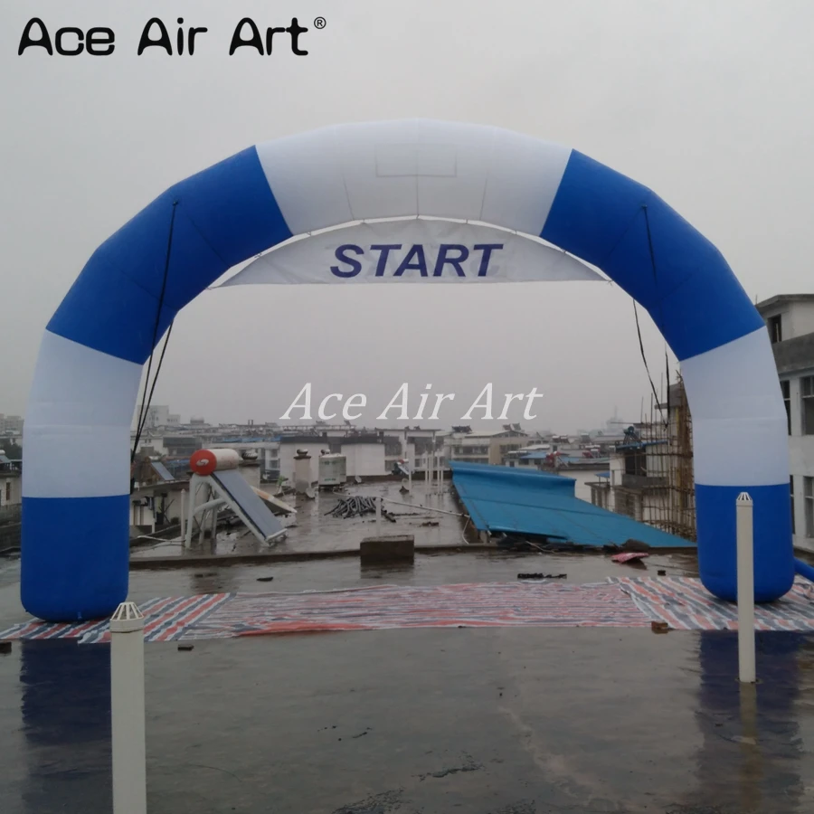 White and Blue Round Inflatable Start Line and Finish Line Arch with Removable Banner Archway for Advertising