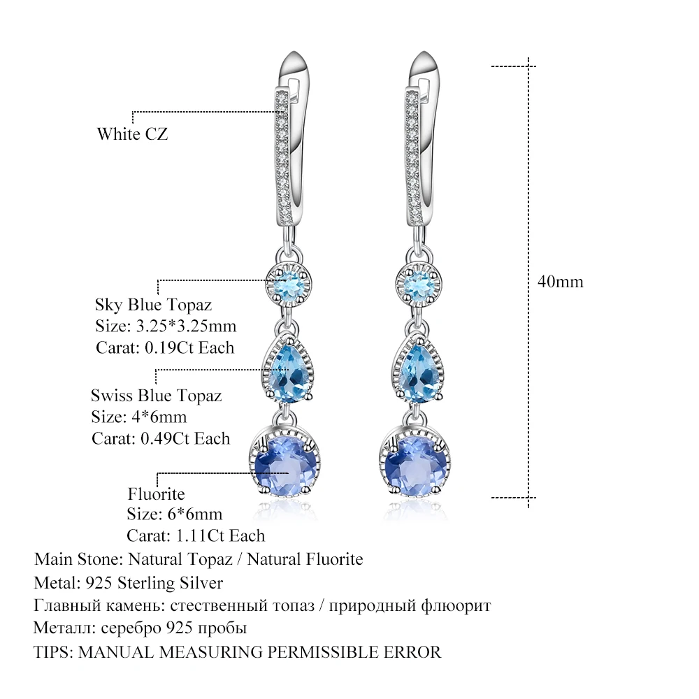 GEM\'S BALLET Natural  Color-Change Fluorite Mix Gemstone Drop Earrings 100% Genuine 925 sterling silver Fine Jewelry For Women
