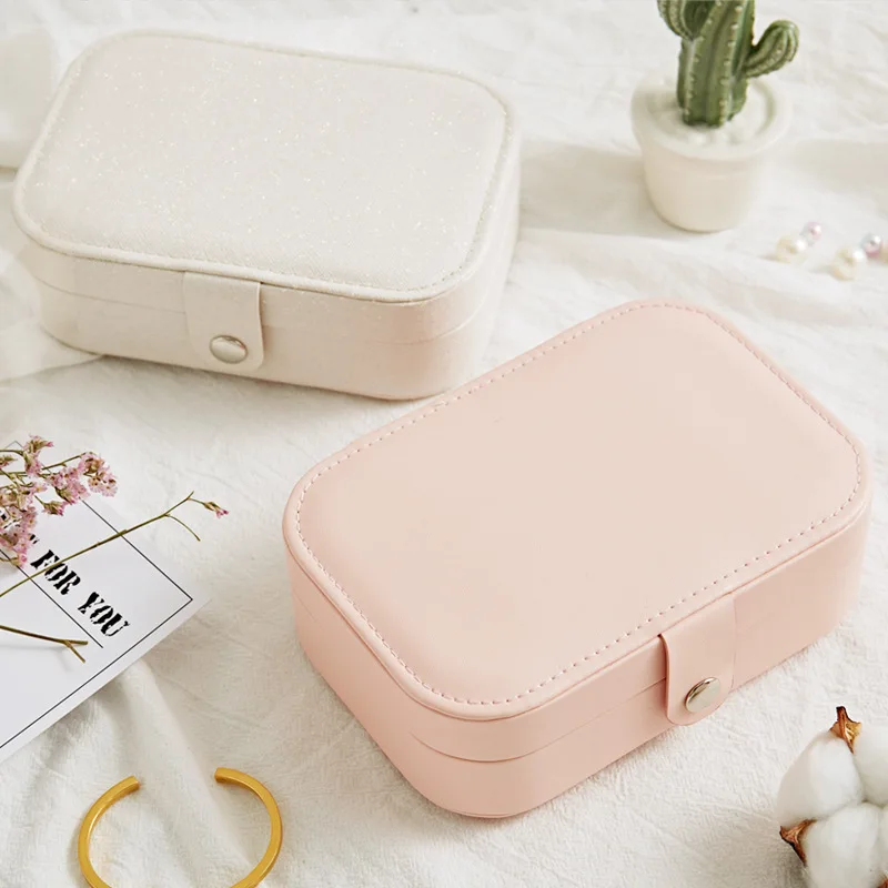 Korean Style Fresh And Simple Girl Earrings Plate Portable Leather Necklace Ring Multi Function Jewelry Storage Box