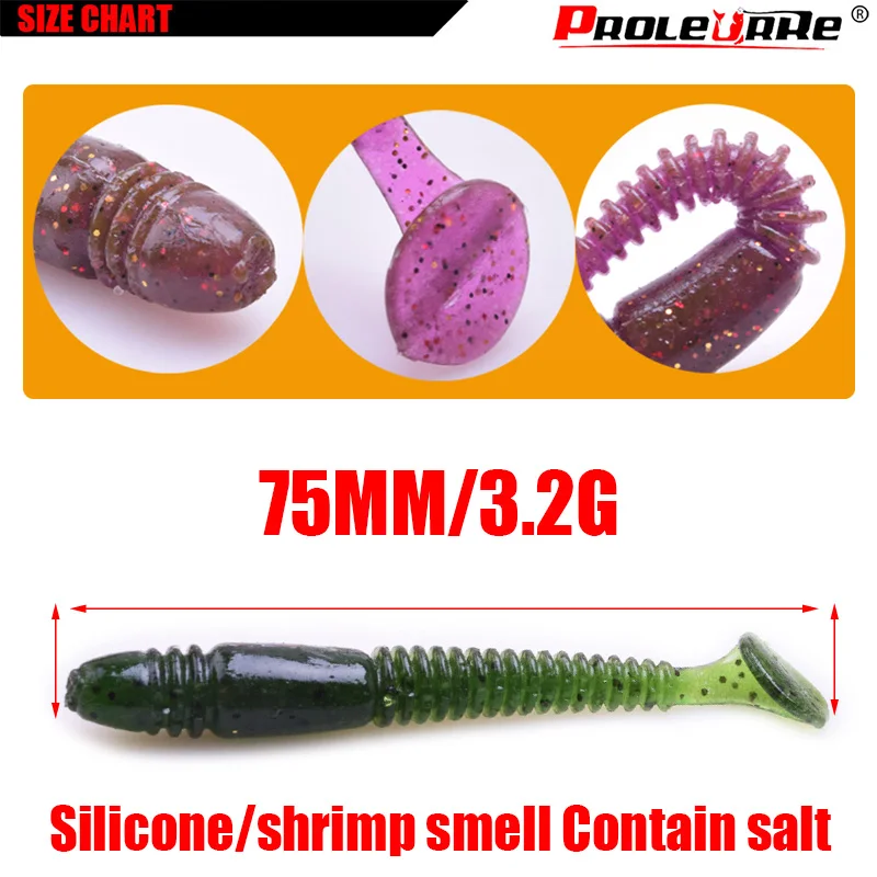 5pcs/lot 7.5cm 3.2g soft lure jig wobbler shrimp smell Contain salt silicone spiral worm fishing lures bass fishing tackle