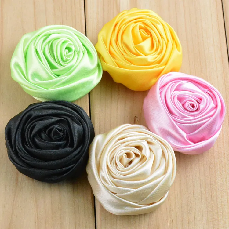 50 PCS/LOT 2 inch Satin Roses Flower Rolled Rosette Embellishment