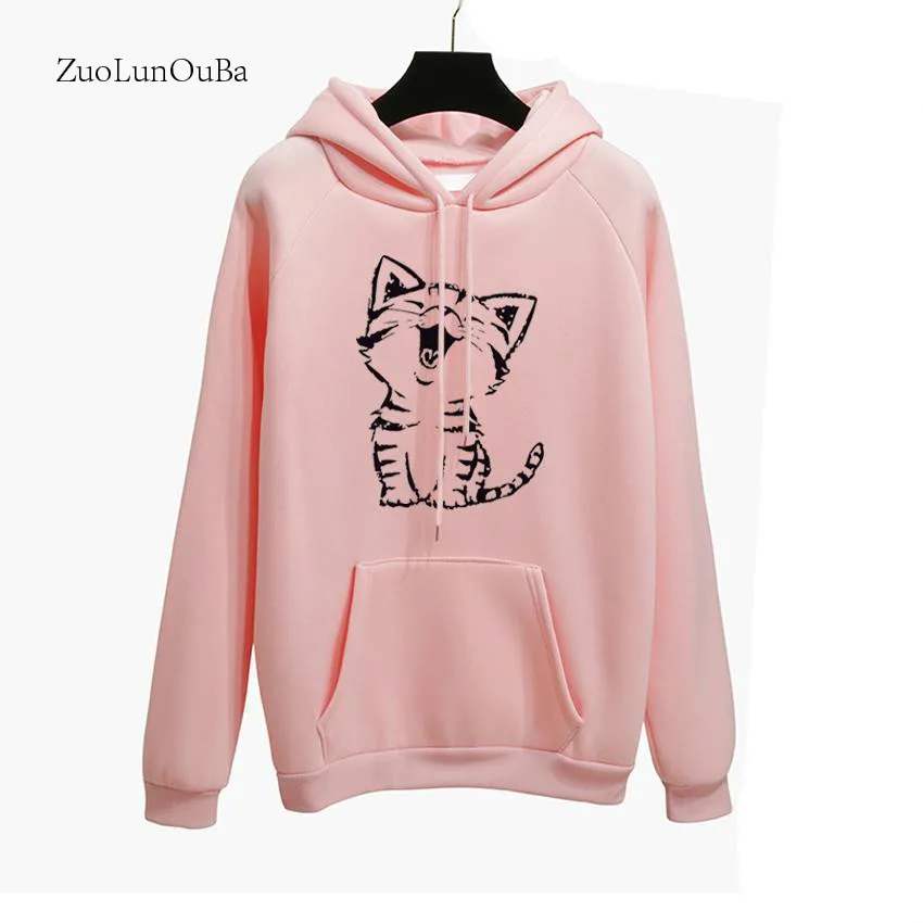 

Printed Kitty Harajuku Style Solid Color In Autumn Winter Swatshirt Hoody Women Long Sleeve Pullover Lady Casual Pullover Tops