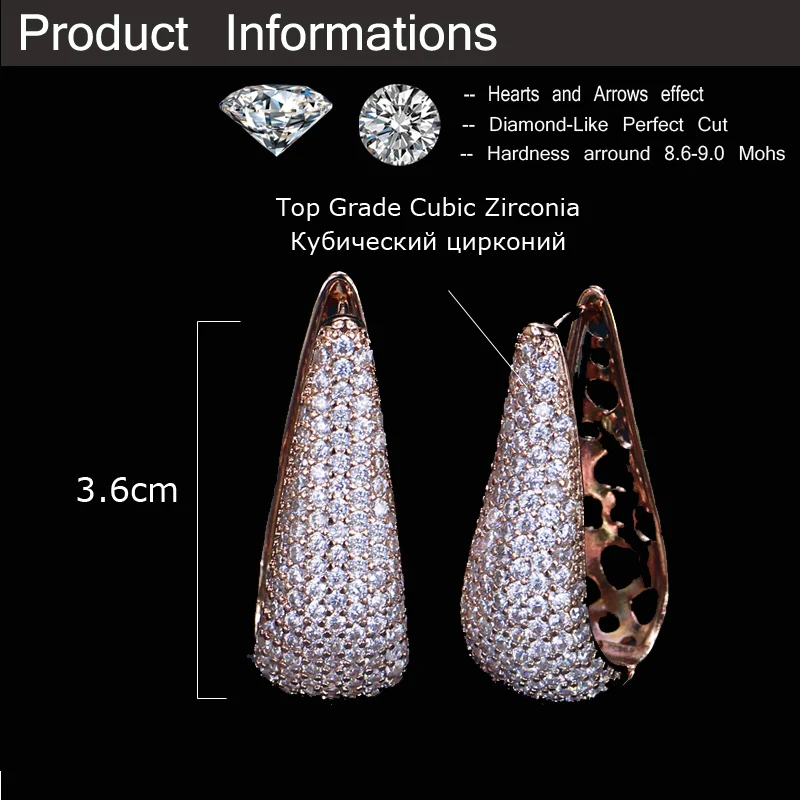 CWWZircons Full Micro Pave Cubic Zirconia Stone Gorgeous Rose Gold Color CZ Crystal Women Long Big Hoop Earrings Gift CZ032