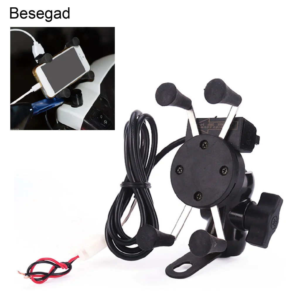 

Besegad 360 Degrees Rotation Motorcycle 3.5-6 inch Cell Phone GPS Mobile Phone Mount Holder & USB Charger for 12-24V Motorcycle