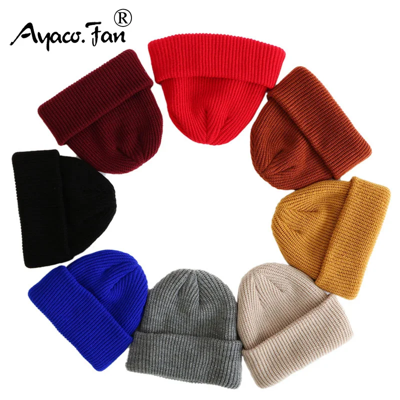 2021 Beanies Knitted Hats Solid Color Caps for Autumn Winter Men Short Head Cap Outdoor Warm Melon Cap Street Head Cap Women Hat