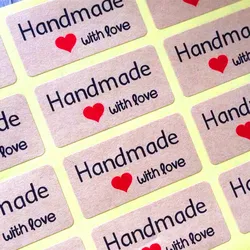 120pcs NEW handmade with Love package seal label products Nice Kraft paper Heart  Adhesive Baking Seal Sticker