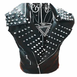 Band Rock Drum Men And Women Singer DJ Adult Show Rivet Vest Punk PU Leather Tank Tops Boys Male Show Costumes