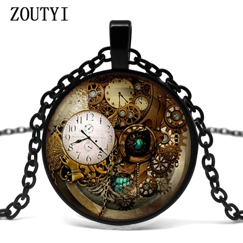 2018/رائجة البيع ، steampunk والعتاد على مدار الساعة والزجاج قلادة قلادة ، الأكثر مبيعا الرجال والمجوهرات ملابس نسائية. #2
