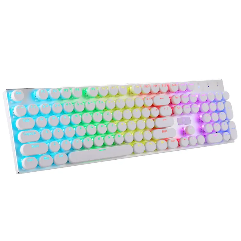 White Typewriter Style Round Keycaps Double Shot Injection Mechanical Keycap for Cherry MX Stem Backlit Gaming Keyboard DIY