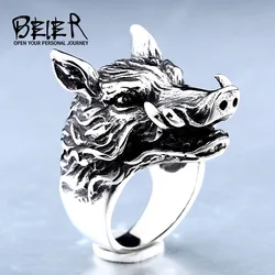 BEIER Punk good detail 316L Stainless Steel Rhino Ring Fashion Hop Mens 3D Jewelry for man BR8-333