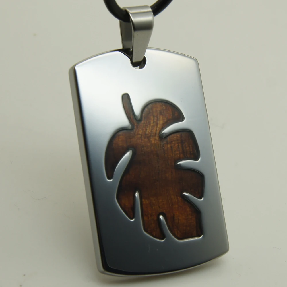 

men/women jewelry leaf wood inlayed heavy 39g hi-tech scratch proof tungsten pendant necklace