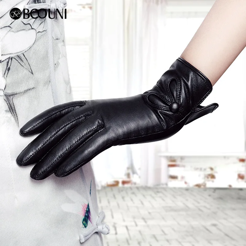 Real Leather Women Gloves Autumn Winter Plus Velvet Fashion Trend Elegant Lady Sheepskin Glove For Driving Winter Gloves NW902