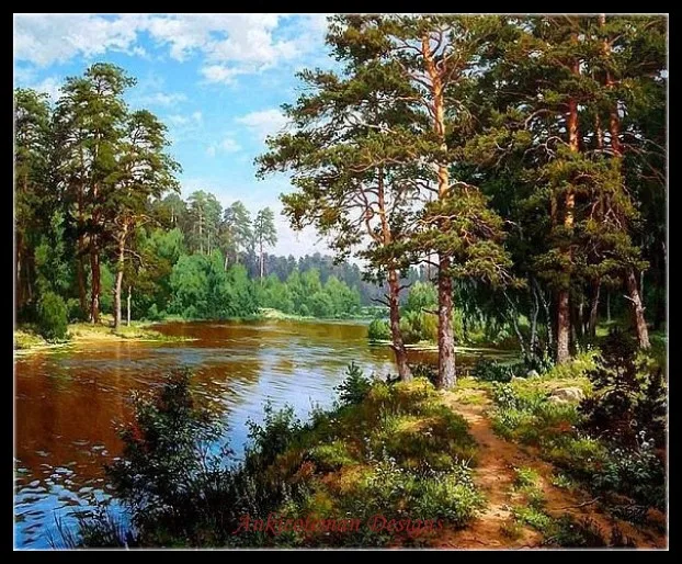 

Needlework for embroidery DIY French DMC High Quality - Counted Cross Stitch Kits 14 ct Oil painting - Pine along the River