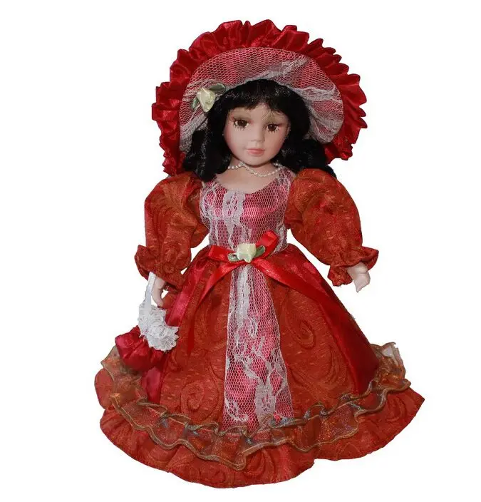 30cm red green dress porcelain Leisur girl doll European rural Field Village ceramic doll style home decoration Christmas gifts