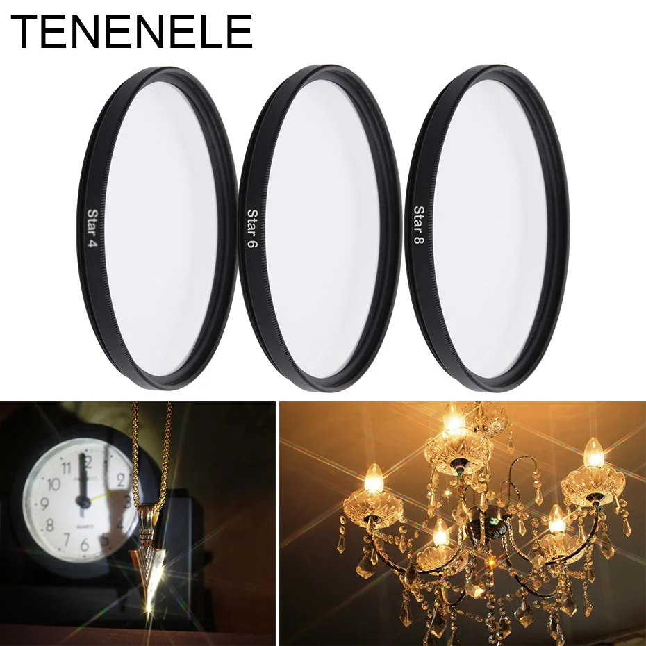 TENENELE-juego de filtros de punto de cruz para cámara, accesorio para cámaras DSLR, Star 4, 6, 8 líneas, 37, 40,5, 46, 49, 52, 55, 58, 62, 67, 72, 77mm, para Canon, Nikon, Sony
