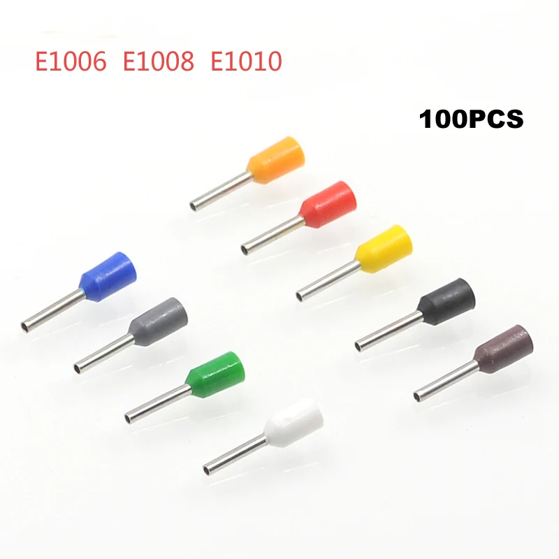 100Pcs Tube Insutated Cord End Terminals Electrical Crimp Terminal Wire Connector E1006 E1008 E1010 E1012  Cable Ferrules VE