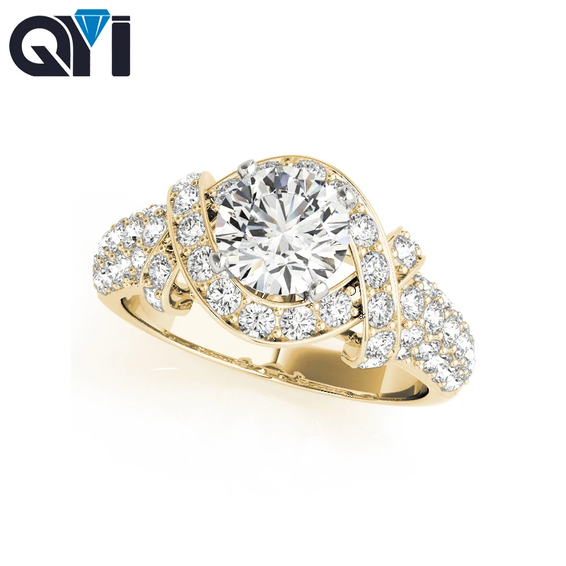 

QYI Round Cut Moissanite Diamond 14k Yellow Gold Ring Classic Engagement Wedding Ring For Women Bridal Jewelry