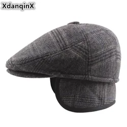 XdanqinX Winter Men's Hats Plus Velvet Cotton Thick Beret With Ears Warm Dad's Tongue Cap Earmuffs Hat Cold-resistant Ski Caps