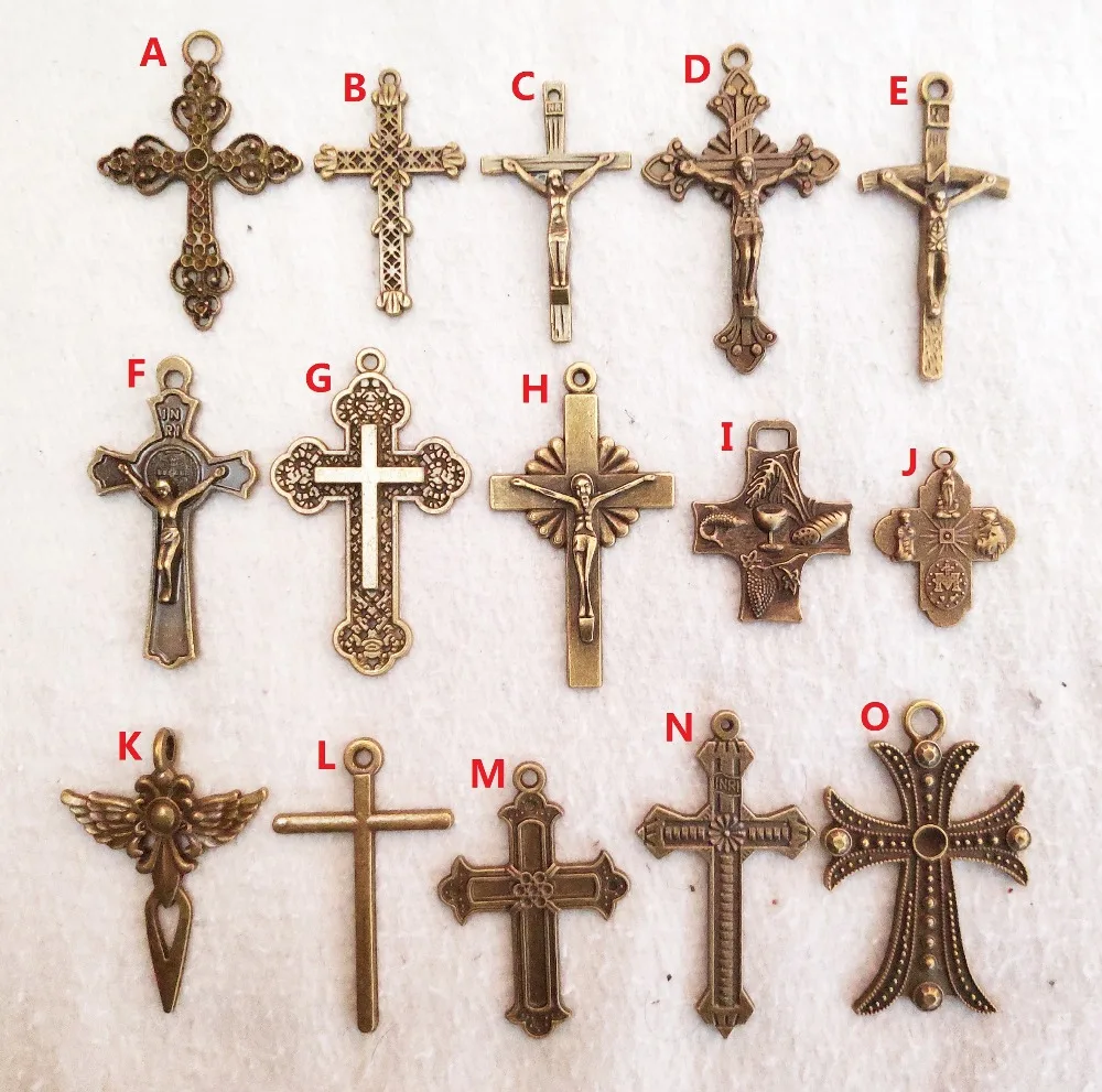 Mix big crosses Charm For Jewelry Making bronze love flower jesus crosses Pendants For Bracelets pretty crosses Charm