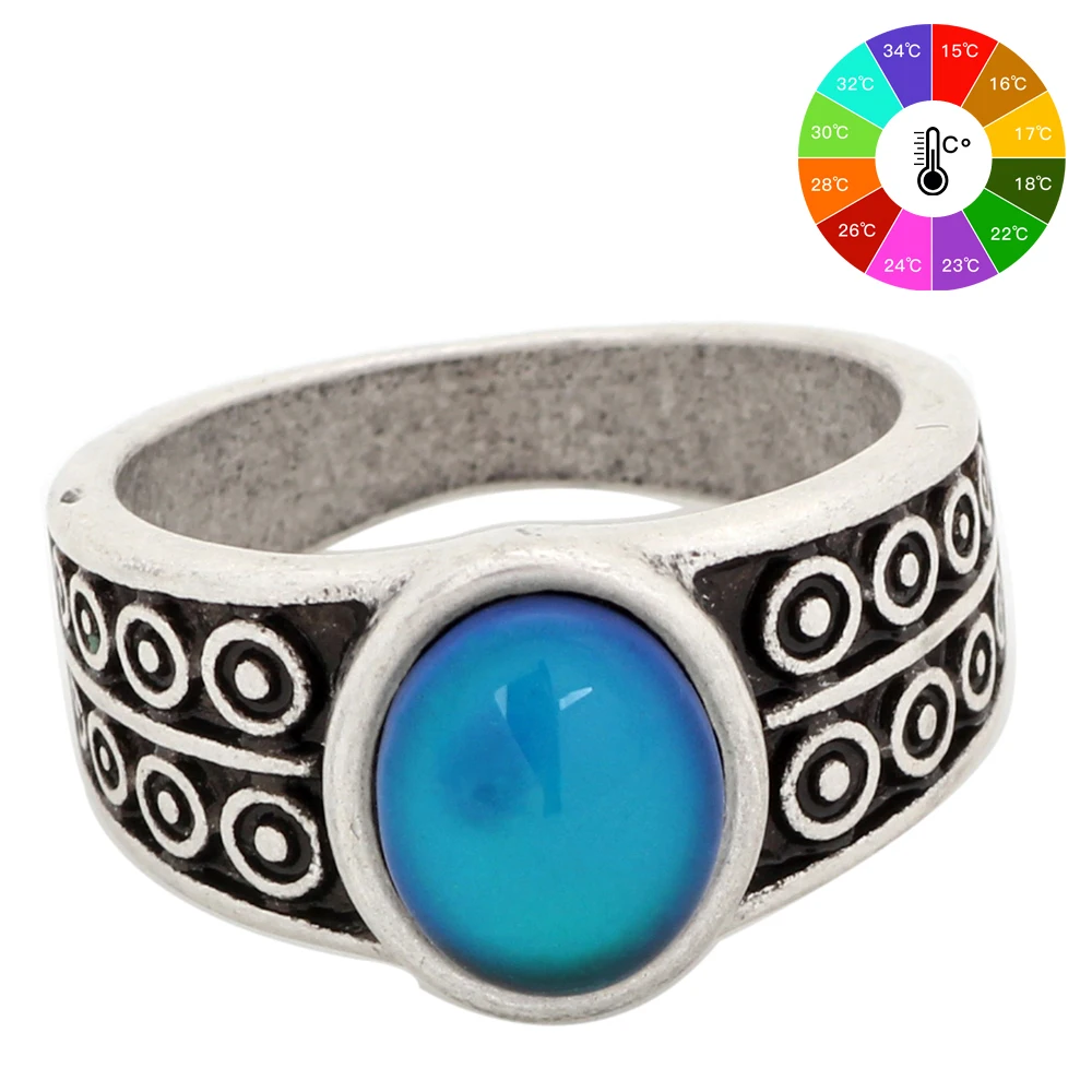 

Mojo Vintage Bohemia Retro Color Change Mood Ring Emotion Feeling Changeable Ring Temperature Control Ring for Women MJ-RS007