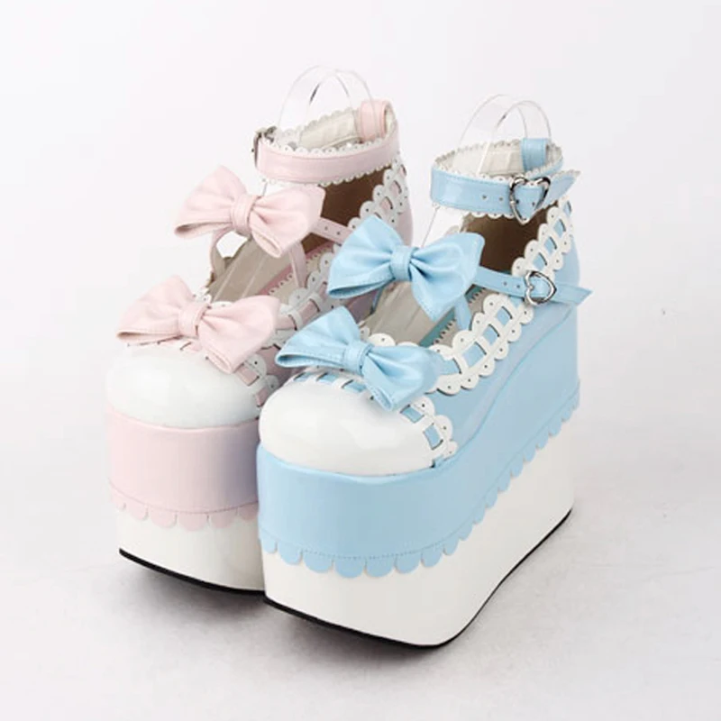 Female Japan Anime Maid Cosplay Lolita Shoes Spring Women Wedges Sandals High Heels Leather Princess Platform Shoes Plus Size