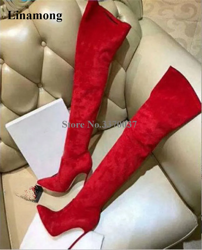 

Brand Design Women Sexy Pointed Toe Suede Leather Stiletto Metal Heel Over Knee Boots Bandage Slim Long High Heel Boots