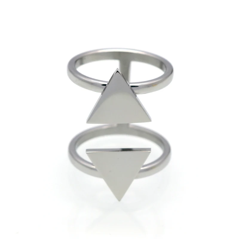 Cute Double Triangle Cut Stainless Steel Ring Summer Style White Gold Color Women Rings Anillos Mujer Anel Feminino Jewelry