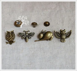 Vintage Bronze Del Metallo di Colore con Bottone a Pressione Owl Bee Disegno Cucito Accessori in Pelle Della Decorazione Del Mestiere Commercio All'ingrosso 50 Set/lotto