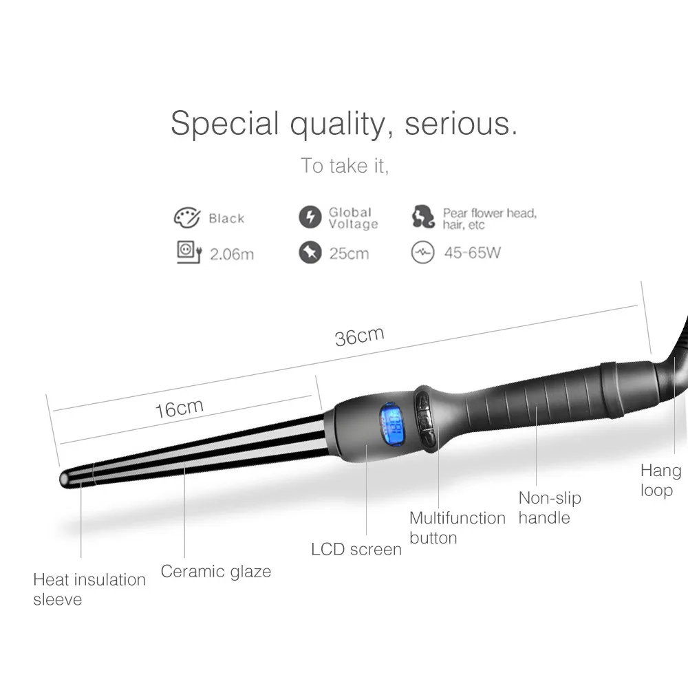 LCD curlers conical curling iron single tube ceramic glaze pear flower cone electric hair curly hair  general oltage: 110-240 v