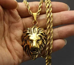 Hip Hop Silver /Gold/Black Color Lion Head Pendant Necklace For Men Luxury Stainless Steel Male Jewelry Friendship Gift