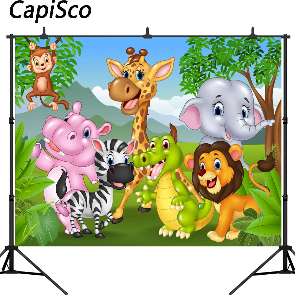 

Capisco Jungle Safari Party Photo Backdrops Baby Happy Birthday Animal Forest Photography Background Props