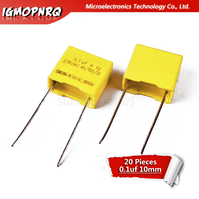 20pcs 100nF capacitor X2 capacitor 275VAC Pitch 10mm X2 275V Polypropylene film capacitor 0.1uF