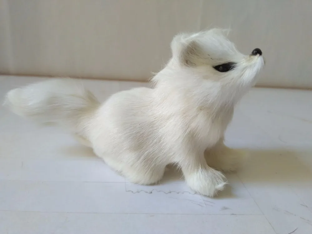 simulation fox plastic&furs 12x7cm white fox model handicraft prop home decoration gift d2139