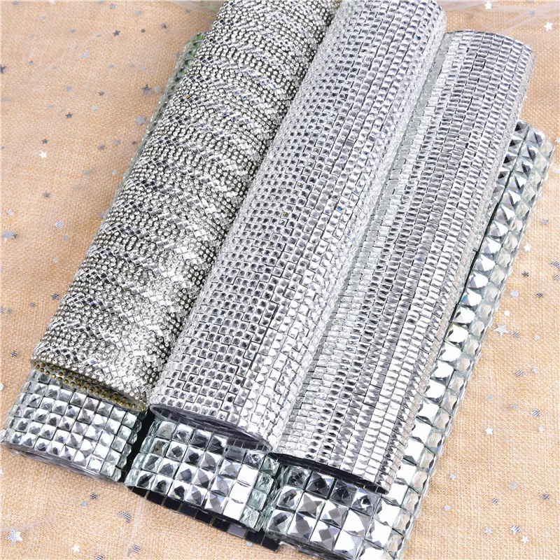 24*40cm Hotfix quadrato vetro Strass maglia Trim nastro cristallo tessuto foglio Strass Applique fasciatura gioielli fai da te decorare