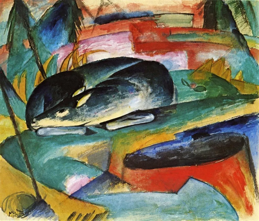 High quality Oil painting Canvas Reproductions Sleeping Deer 1913  By Franz Marc  hand painted