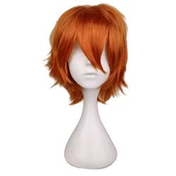 QQXCAIW Synthetic Men Short Costume Cosplay Wig Boys Orange Heat Resistant Hair Wigs