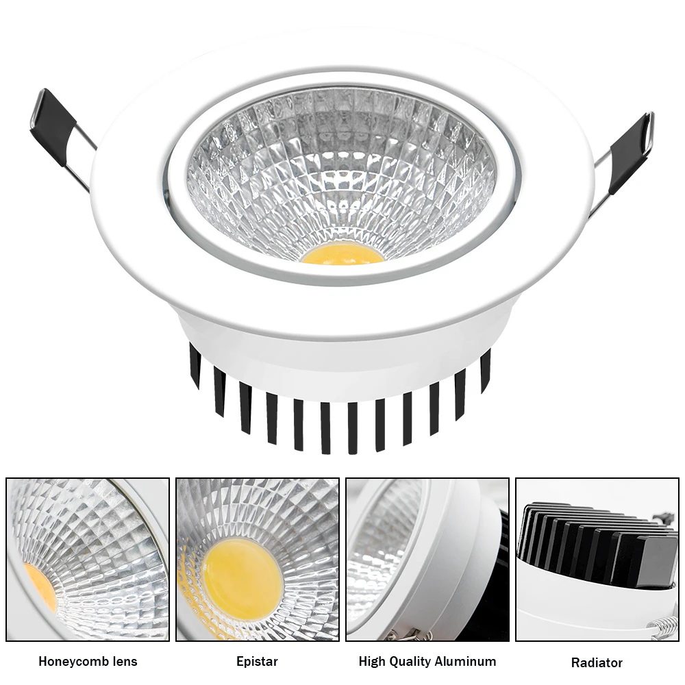 [DBF]Round/Square Recessed LED Dimmable Downlight COB 6W 9W 12W 15W LED Spot Light LED Decoration Ceiling Lamp AC 110V/220V