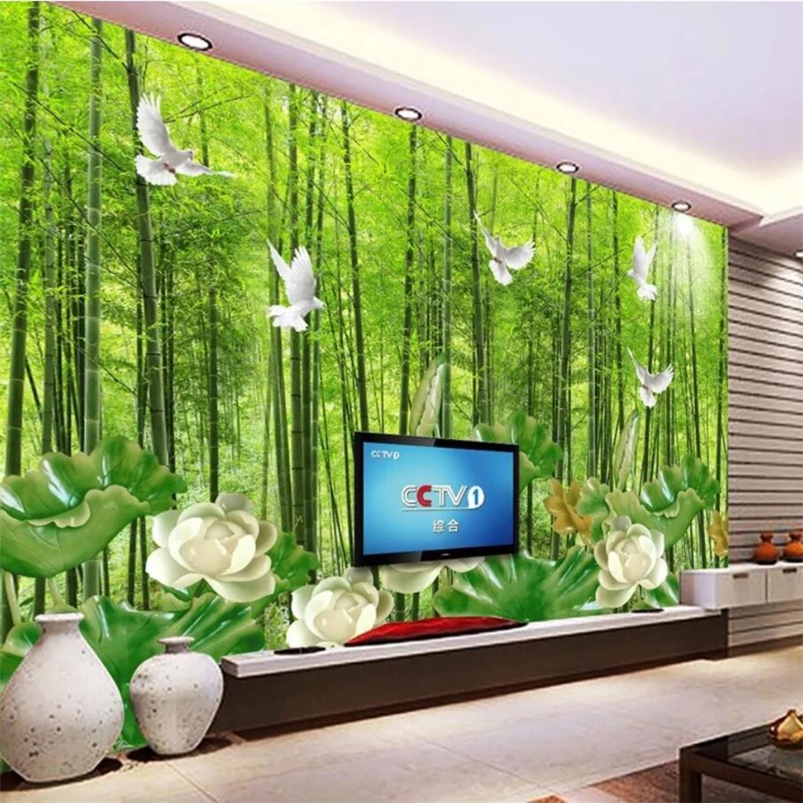 

wellyu Custom wallpaper 3d Photo Murals papel de parede Bamboo Lotus Jade Carving Background Lotus Glass 3d Wallpaper painting