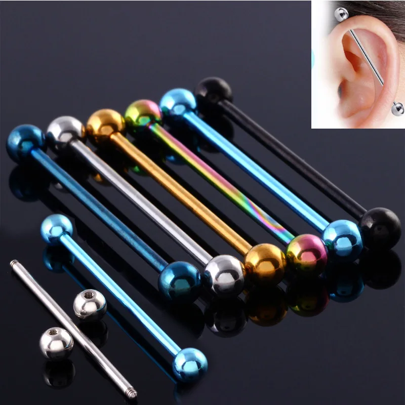 1 Pc 16/14G 34+5mm Stainless Steel Industrial Piercing Ear Cartilage Stud Earring Barbell Straight Ear Piercings Barbell Jewelry