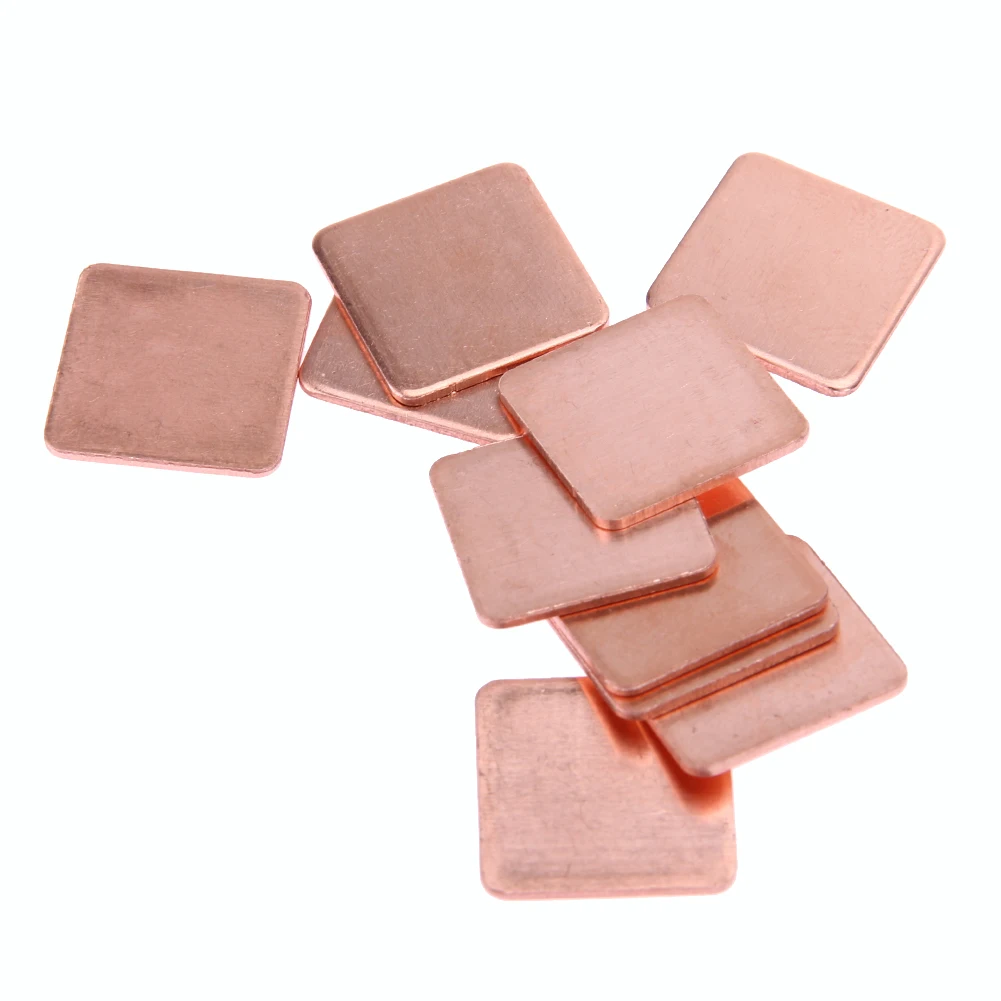 10Pcs 15*15mm 0.3/0.4/0.5/0.8/1.2/1.5/1.8/2 Thickness Heatsink Copper Shim Thermal Pads Heat Sink for Laptop IC Chipset GPU CPU