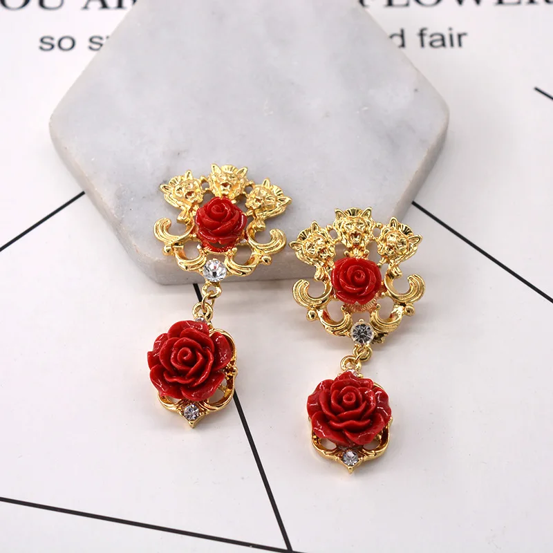 Vintage Floral Tiger Head Earrings fashion jewelry