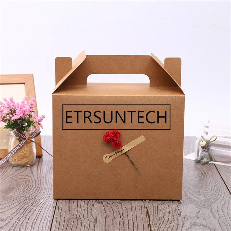 200pcs Large kraft paper cake box with handle portable Ecofriendly Kraft Box Kraft Paper cake food Fruit Packing Box 22x13x18cm